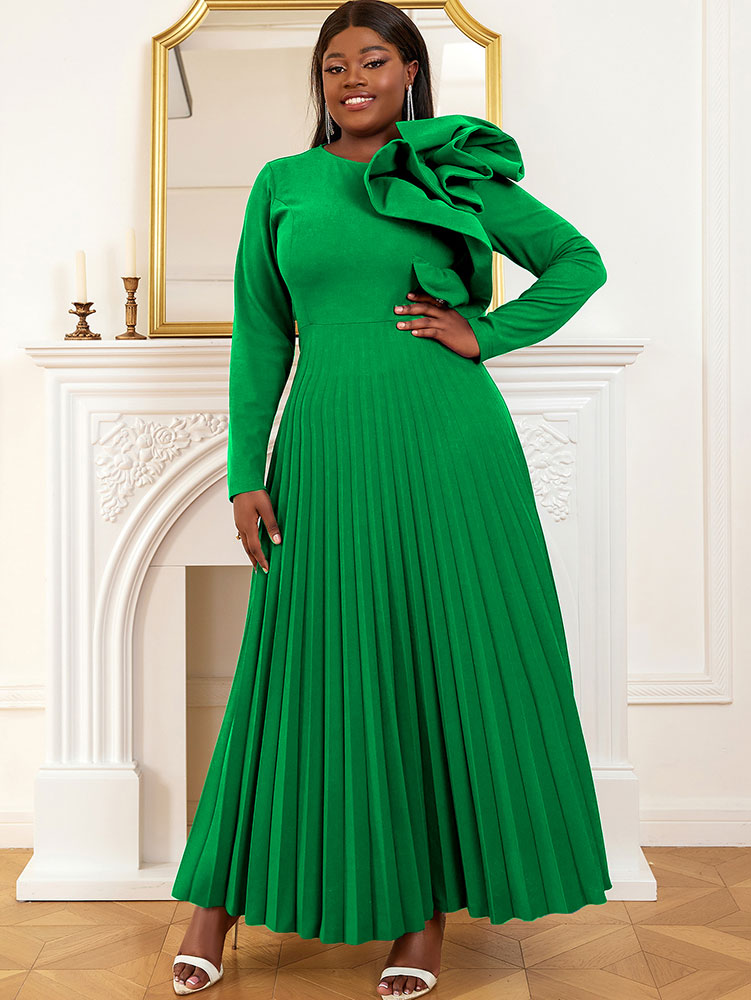 Women Vintage Pleated Maxi Christmas Party Dress