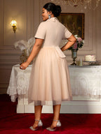 DRESS A Line Blazer Dresses With Waist Belt Patchwork Mesh Skirt