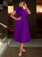 DRESS 3D Flower One Shoulder Pleated Summer Cocktail Dress