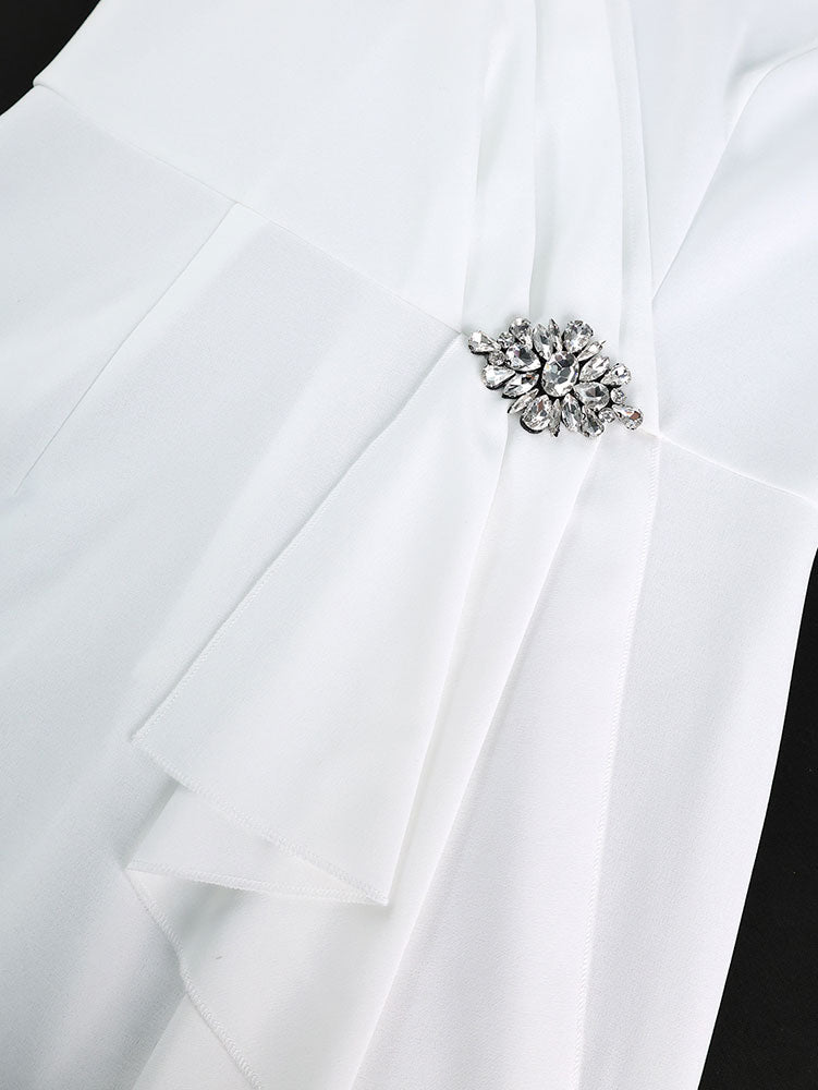 White Bridal Shower Dresses Ruffles Slit Package Hip V Neck