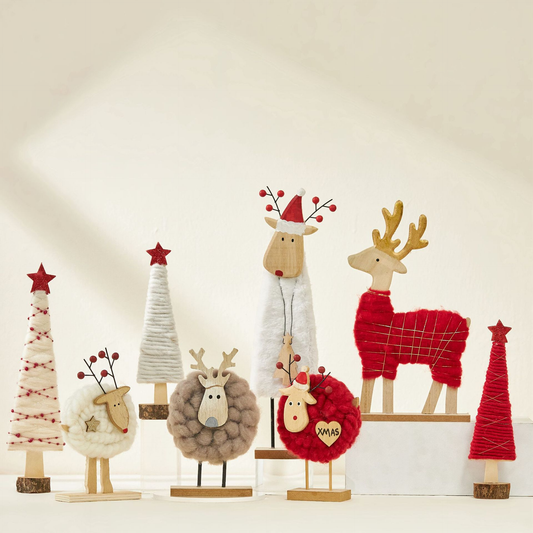 Christmas Tabletop Decorations Wooden Centerpieces Desk Decor Sign Decorative Wood Felt Ornaments for Indoor Ornaments, Style D