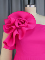 Elegant A Line Wedding Guests Dress One Shoulder 3D Flower