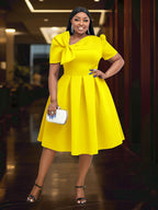 Elegant A Line Wedding Guests Dress With A Bow Puff Sleeve