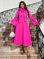 Women Bowtie Collar Long Sleeve Cocktail Dresses A Line Maxi