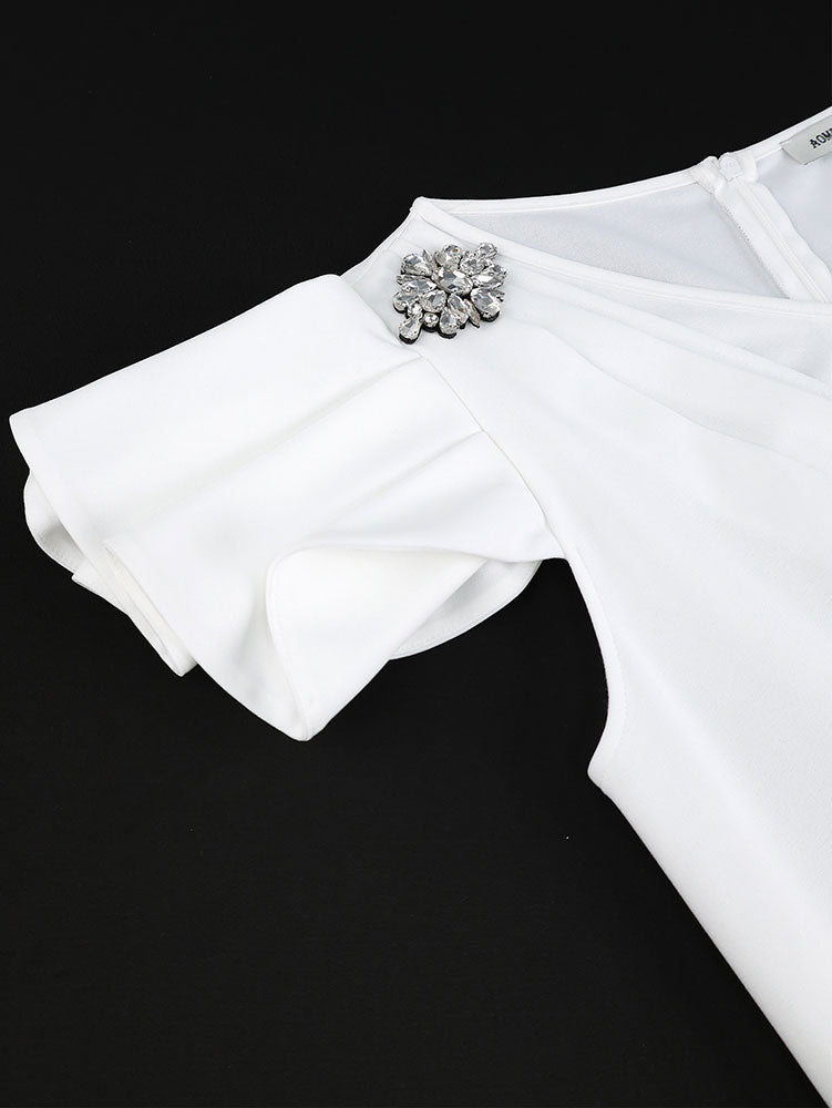 White Bridal Shower Dresses Ruffles Slit Package Hip V Neck