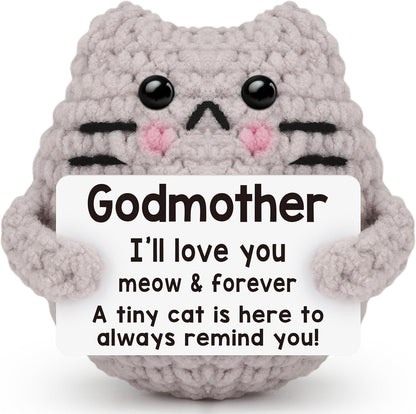 Crochet Cat Easter Basket Stuffers Positive Cat Crochet for Friend for Mom Grandma Dad Grandpa Daughter Son Gifts, Emotional Coworker Sister Brother Support Small Birthday Gifts