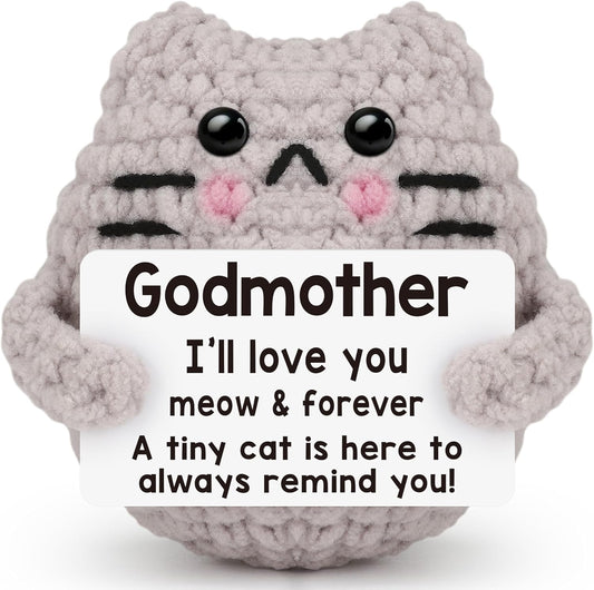 Crochet Cat Easter Basket Stuffers Positive Cat Crochet for Friend for Mom Grandma Dad Grandpa Daughter Son Gifts, Emotional Coworker Sister Brother Support Small Birthday Gifts