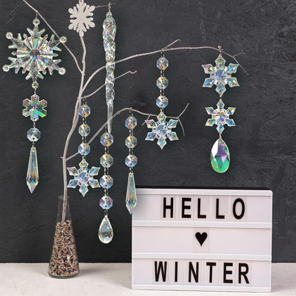 18pcs Christmas Tree Decoration Crystal Ornaments - Hanging Acrylic Christmas Snowflake Icicle Drop Crystal Ornaments for Xmas Tree Winter New Year Party Supplies