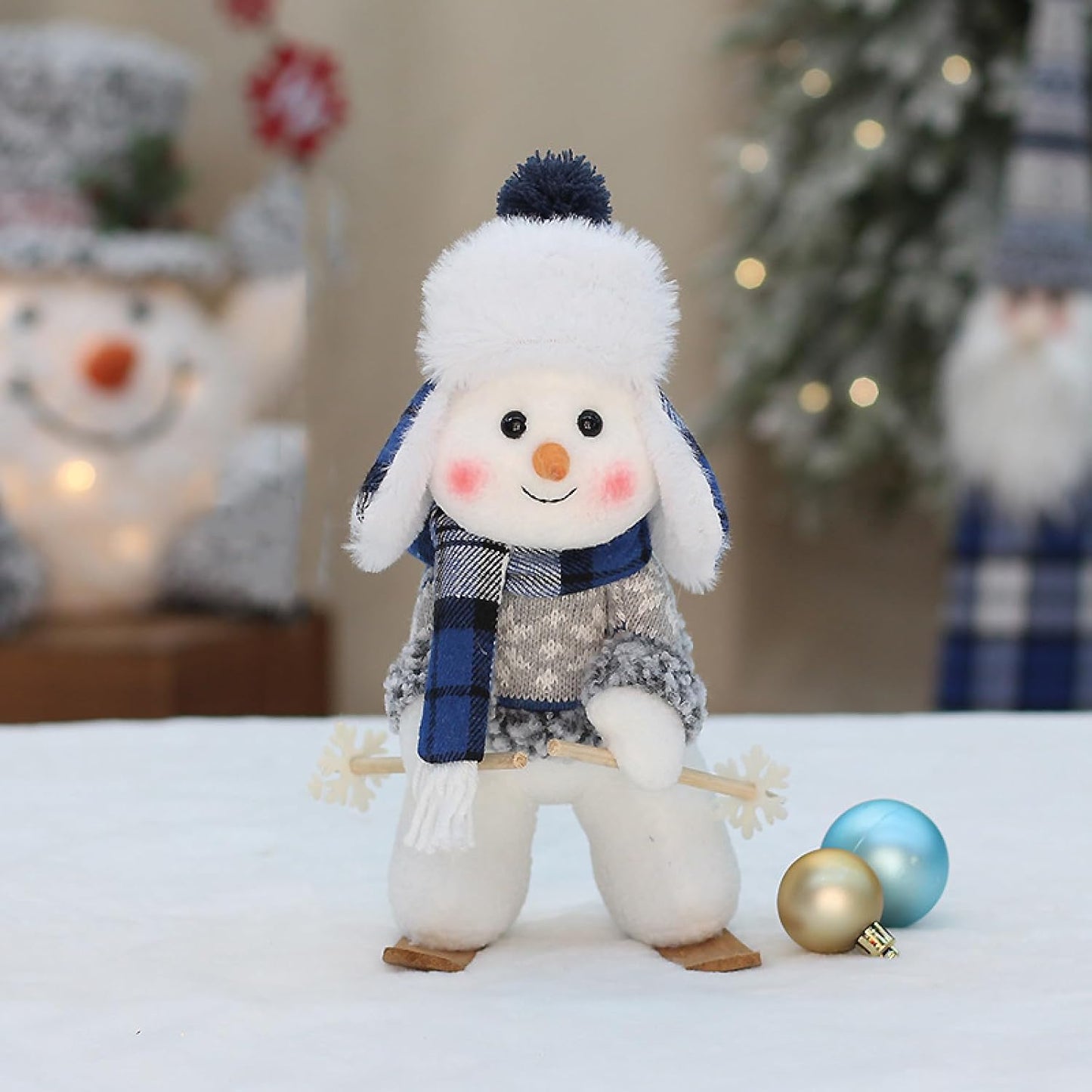 Christmas Blue Fabric Doll Doll Cute Ski Swing Snowman Decoration Ornaments