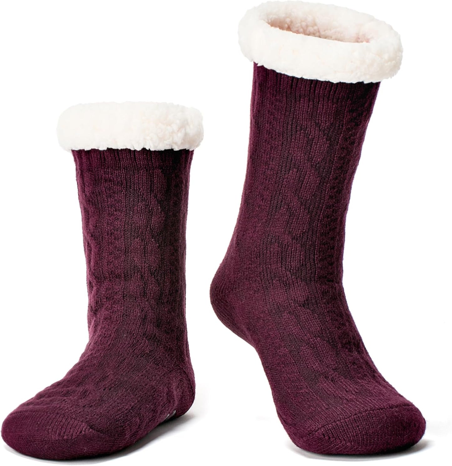 Women's Fuzzy Slipper Socks with Non-Slip Grippers, Cozy Fluffy Sherpa Lined, Cute Christmas Gifts