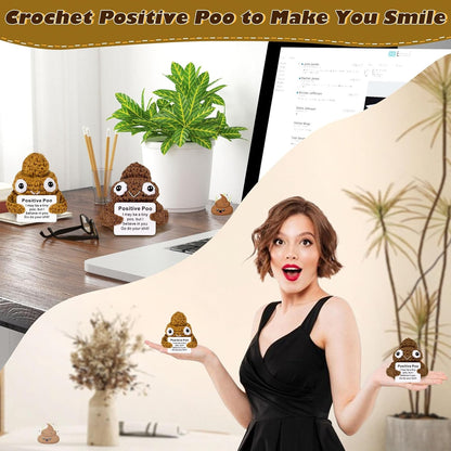 Positive Poo with Affirmations Cards Emotional Crochet Support Positive Energy Gifts for Women Friends Christmas Gag Gift (Brown&Yellow, 2P)