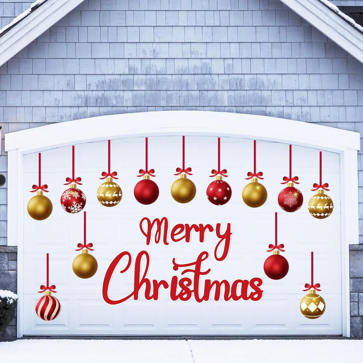 90shine 32PCS Christmas Garage Door Decorations Magnets - Merry Xmas Ball Holiday Refrigerator Fridge Kitchen Decor(Red, Silver)