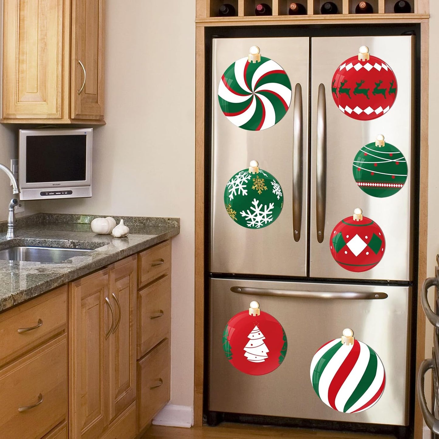 90shine 32PCS Christmas Garage Door Decorations Magnets - Merry Xmas Ball Holiday Refrigerator Fridge Kitchen Decor(Red, Silver)