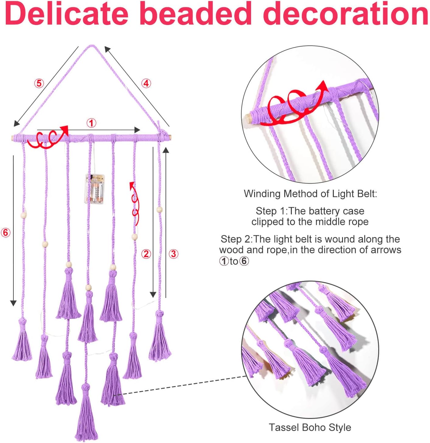 Hanging Photo Display Wall Decor, Macrame Wall Hanging Boho Room Bedroom Decor, Picture Frame Collage Board with Light 30 Clip, Christmas Gifts