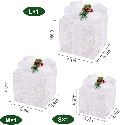 Christmas Joy Lighted Gift Boxes Decorations Set of 3, 2.6Ft Stackable Christmas Nesting Boxes Battery Operated for Home and Party Decoration