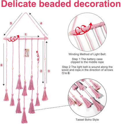 Hanging Photo Display Wall Decor, Macrame Wall Hanging Boho Room Bedroom Decor, Picture Frame Collage Board with Light 30 Clip, Christmas Gifts