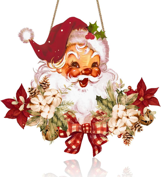 Christmas Decorations Christmas Hanging Wooden Sign - Vintage Style Santa Claus Welcome Sign for Front Door Xmas Wall Hanging Decor for Indoor Outdoor Christmas Party Supplies