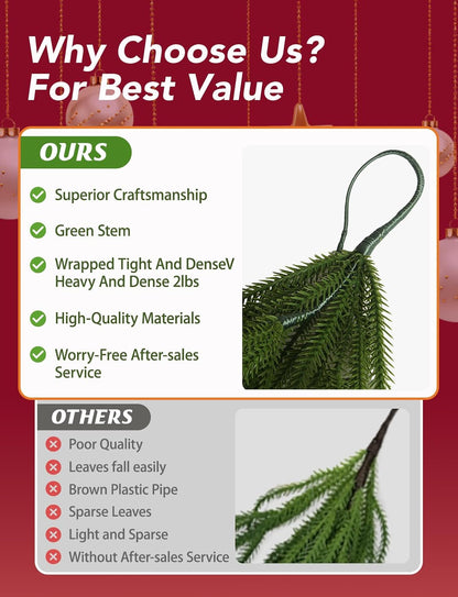2025 Upgraded 6 Ft Artificial Norfolk Pine Garlands, Real Touch Winter Pine Garland, for Staircase, Table, Mantle, Wall, Indoor, Outdoor Christmas Decorations, Flower Arranging(1 Pack Without Light)