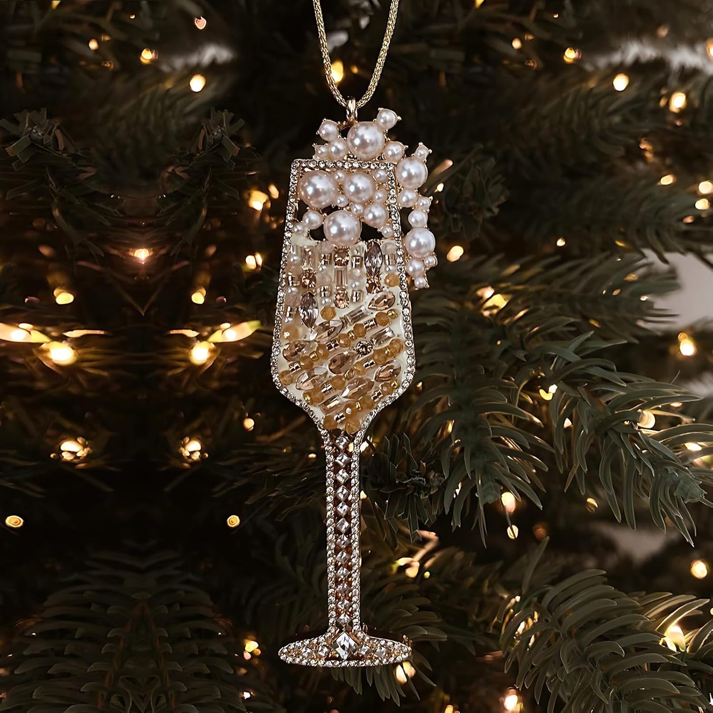 2025 Christmas Ornaments Champagne Ornament,Hanging Wine Glass Ornaments for Christmas Tree Decorations, Keepsake Gifts for Sisters Mother Grandma Women
