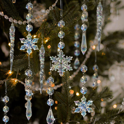 18pcs Christmas Tree Decoration Crystal Ornaments - Hanging Acrylic Christmas Snowflake Icicle Drop Crystal Ornaments for Xmas Tree Winter New Year Party Supplies