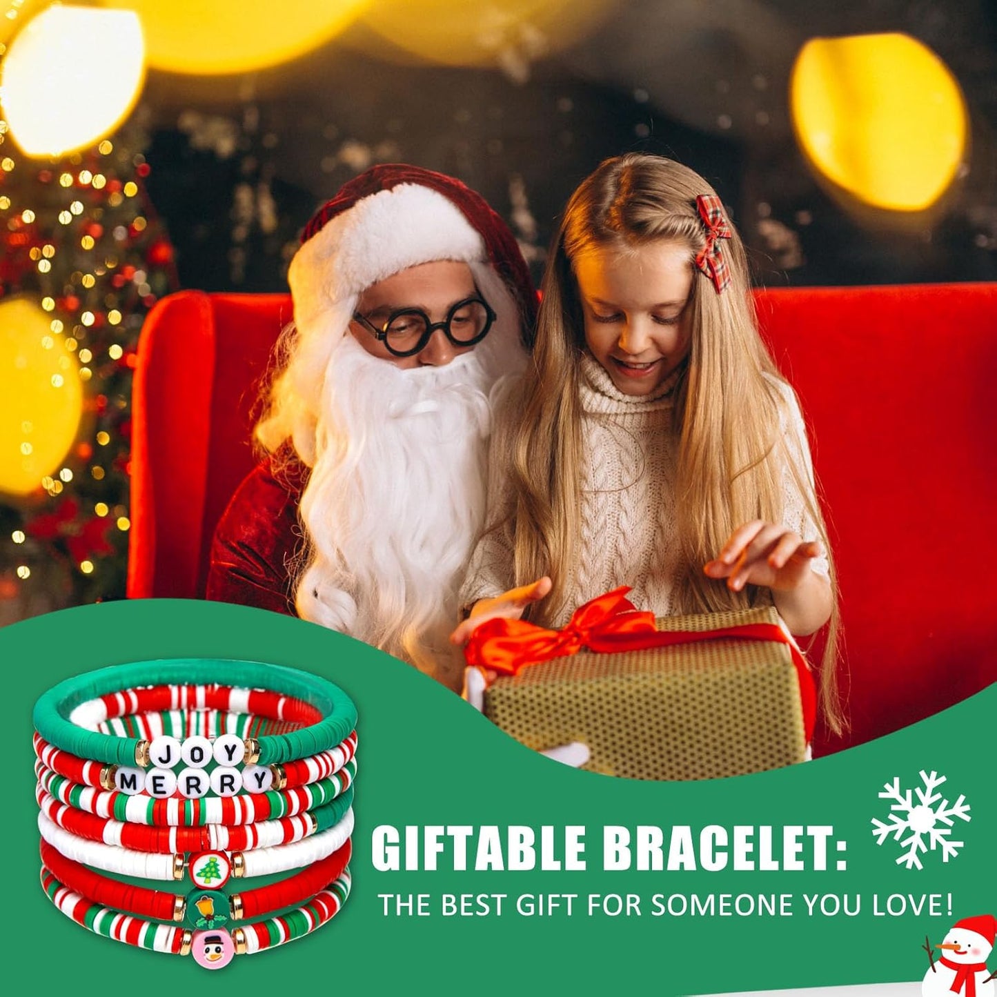 Artlunar 6 Pack Christmas Bracelets: Joy & Merry Candy-Style Stacks for Women & Teens - Perfect Christmas Gifts - Age 3 to Adult