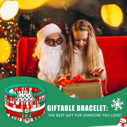 Artlunar 6 Pack Christmas Bracelets: Joy & Merry Candy-Style Stacks for Women & Teens - Perfect Christmas Gifts - Age 3 to Adult