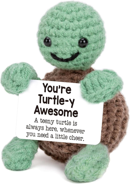 Mini Funny Turtle Birthday Gifts for Christmas, Thanksgiving Bosses Day Retirement Gift, Handmade Emotional Positive Crochet Turtle Decorations