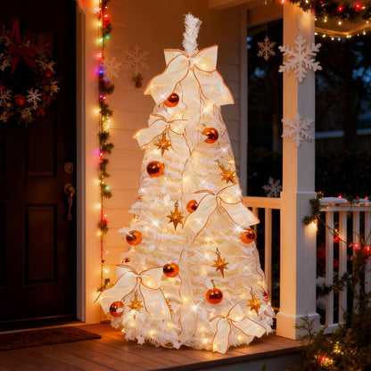 4FT Prelit Pop Up Christmas Tree, Pre-Decorated Collapsible Christmas Tree with 80 Warm White LED Lights, Foldable Artificial Tree for Easy Setup Holiday Decoration