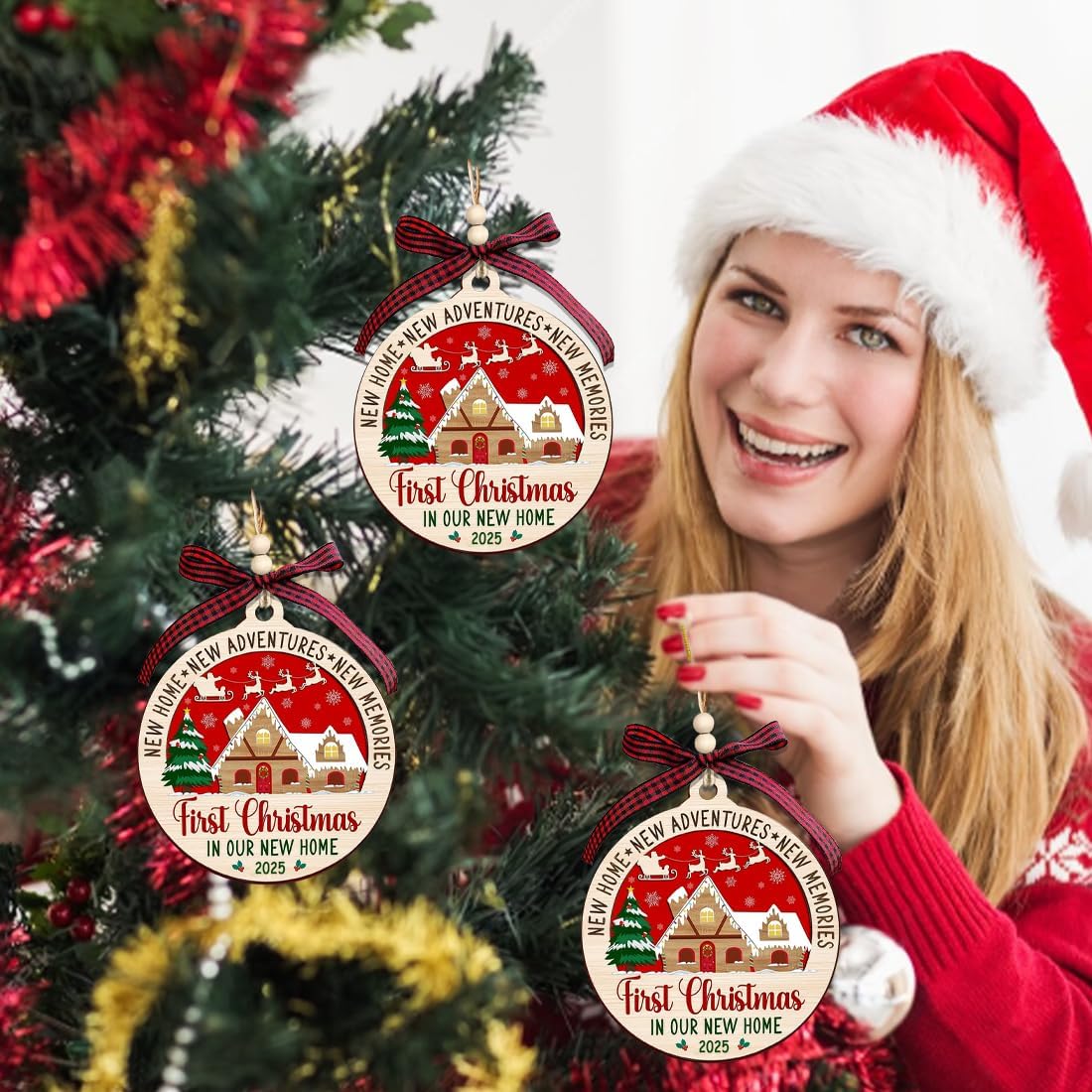 Christmas Ornaments 2025,Wooden Ornaments for Christmas Tree, Christmas Decorations Gifts for Women, Men, Vacation Ornament for Family, Sister, Friends, Meaningful Ornaments