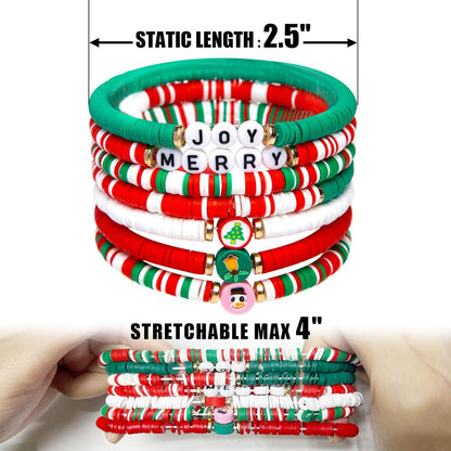 Artlunar 6 Pack Christmas Bracelets: Joy & Merry Candy-Style Stacks for Women & Teens - Perfect Christmas Gifts - Age 3 to Adult