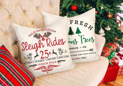 Farmhouse Christmas Pillow Covers 18x18 Set of 4 Winter Holiday Decorations Xmas Rustic Throw Cushion Case for Sofa Couch Home Decor (Sleigh Rides, Farm Fresh Tree, Cocoa, Candy Canes)