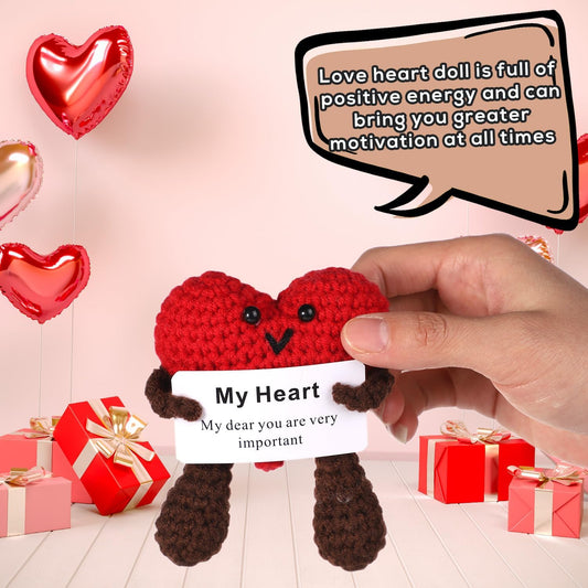 Positive Heart Crochet, Wool Yarn Funny Positive Knitted Toy Doll Red Heart Potato Doll with Encourage Card