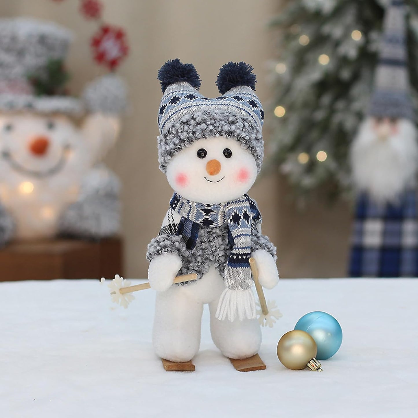 Christmas Blue Fabric Doll Doll Cute Ski Swing Snowman Decoration Ornaments