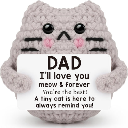 Crochet Cat Easter Basket Stuffers Positive Cat Crochet for Friend for Mom Grandma Dad Grandpa Daughter Son Gifts, Emotional Coworker Sister Brother Support Small Birthday Gifts