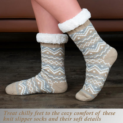 Women's Fuzzy Slipper Socks with Non-Slip Grippers, Cozy Fluffy Sherpa Lined, Cute Christmas Gifts
