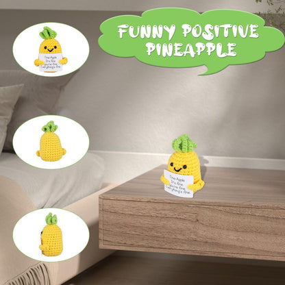 Funny Positive Pineapple, Knitted Pineapple Potato Toy with Encouraging Card Party Decoration Encouragement Gift