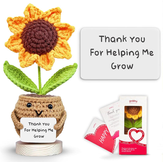 Handmade Positive Sunflower Doll Crochet with Card - Thank You for Listening - Appreciation Gift