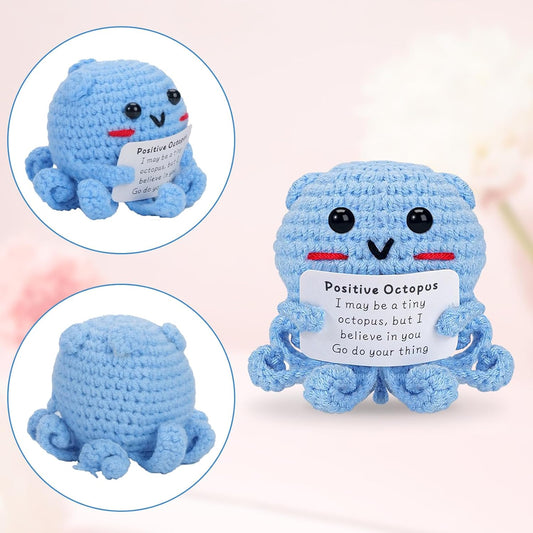 Hoedia Handmade Emotional Pickle Gift, Cucumber Crochet Doll Inspirational Gifts with Cards, Cute Knitted Funny Support Pickle Potato Friend Birthday (Emotional Strawberry)