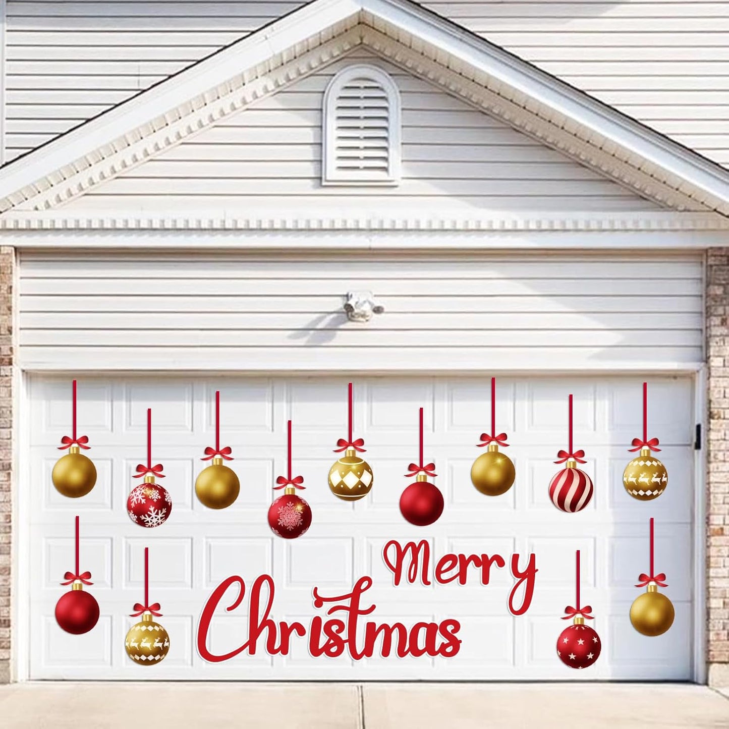90shine 32PCS Christmas Garage Door Decorations Magnets - Merry Xmas Ball Holiday Refrigerator Fridge Kitchen Decor(Red, Silver)