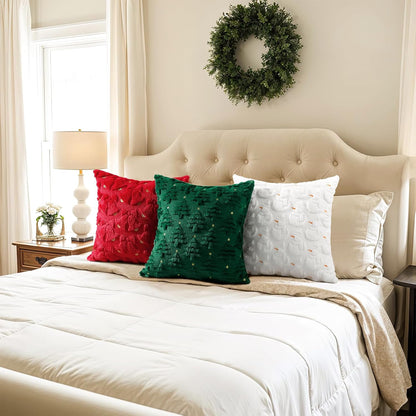 Christmas Throw Pillow Covers Xmas Winter Christmas Tree Faux Fur Cushion Covers, 3D Embroidered Pillow Cases