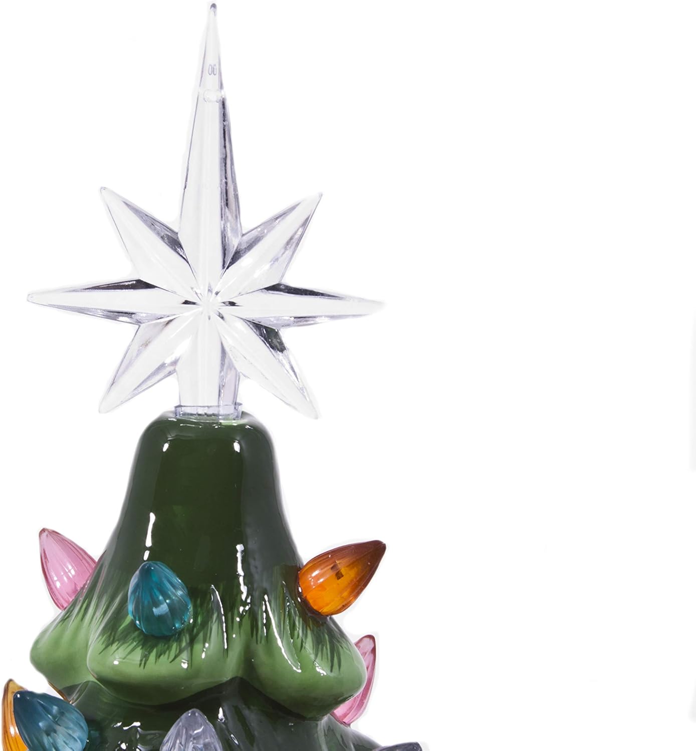 Christmas is Forever Lighted Tabletop Ceramic Christmas Tree, 16 Inch Green Tree with Multicolored Lights