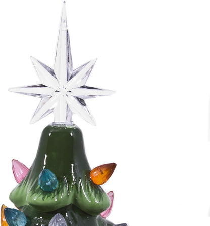 Christmas is Forever Lighted Tabletop Ceramic Christmas Tree, 16 Inch Green Tree with Multicolored Lights
