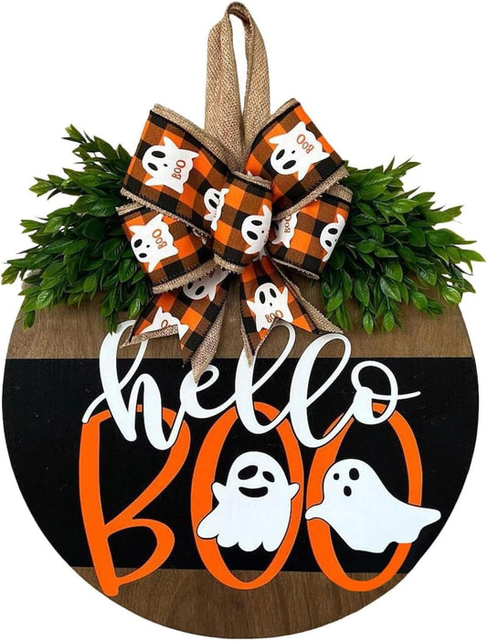 Merry Christmas Door Hanger Sign for Front, Chrismas Welcome Wooden Wreaths Sign with Bow for Winter Farmhouse Garden Porch Decorations (Christmas Door Sign)