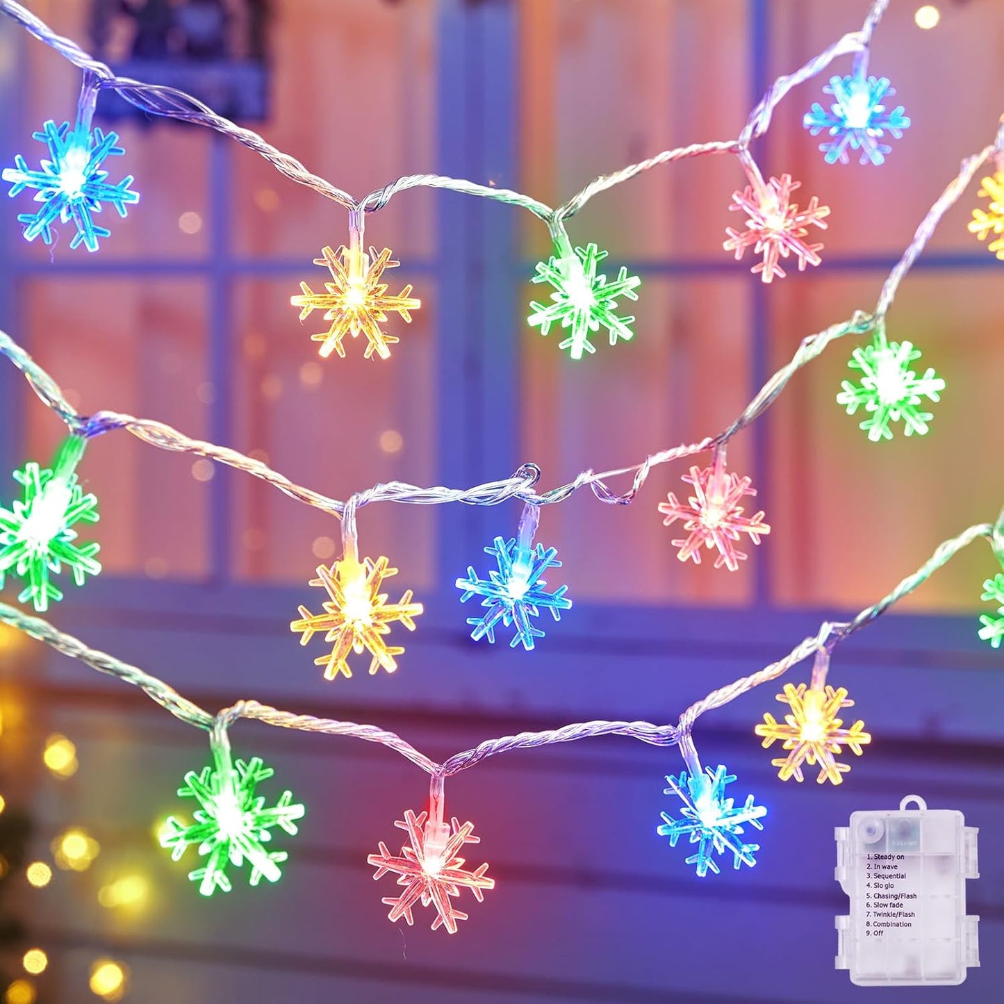 2 Pack Christmas Snowflakes Lights, 26 Ft 50 LED Snowflake String Lights Battery Operated, 8 Lighting Modes Waterproof Shatterproof Fairy Light for Bedroom Home Indoor Outdoor Xmas Christmas Decor