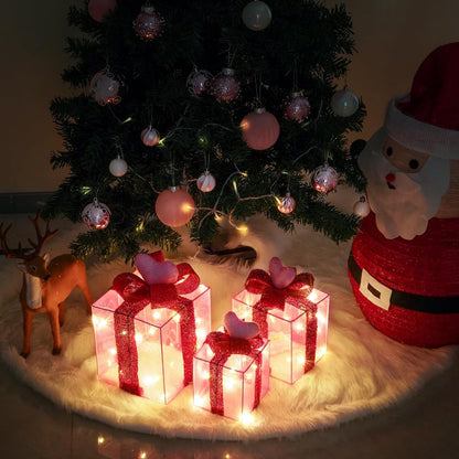 Christmas Joy Lighted Gift Boxes Decorations Set of 3, 2.6Ft Stackable Christmas Nesting Boxes Battery Operated for Home and Party Decoration