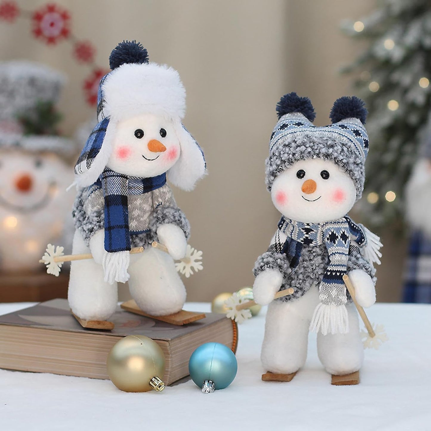 Christmas Blue Fabric Doll Doll Cute Ski Swing Snowman Decoration Ornaments