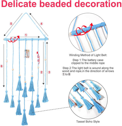 Hanging Photo Display Wall Decor, Macrame Wall Hanging Boho Room Bedroom Decor, Picture Frame Collage Board with Light 30 Clip, Christmas Gifts