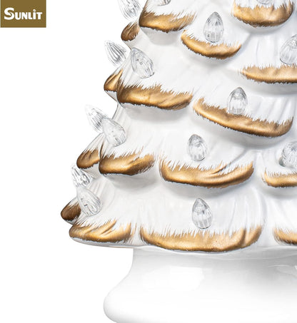 Cordless Lighted Glitter Ceramic Christmas Tree Vintage Tabletop Christmas Decoration Pre-Lit Colorful Mini Light Bulbs 13'' Traditional AA Battery Operated LED - White and Light Blue