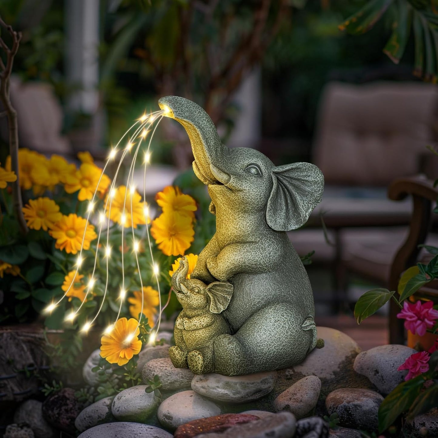 Solar Garden Outdoor Statues Green Monster with Christmas Tree and 6 LED Lights-Christmas Lawn Deco Statue for Patio, Balcony - Unique Christmas Housewarming Gifts