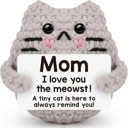 Crochet Cat Easter Basket Stuffers Positive Cat Crochet for Friend for Mom Grandma Dad Grandpa Daughter Son Gifts, Emotional Coworker Sister Brother Support Small Birthday Gifts